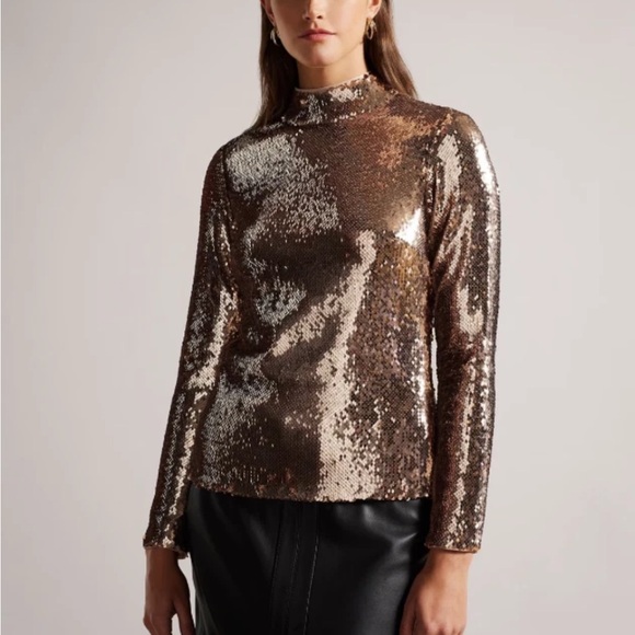 Ted Baker Metallic Sequin Long Sleeve Top - Picture 1 of 8